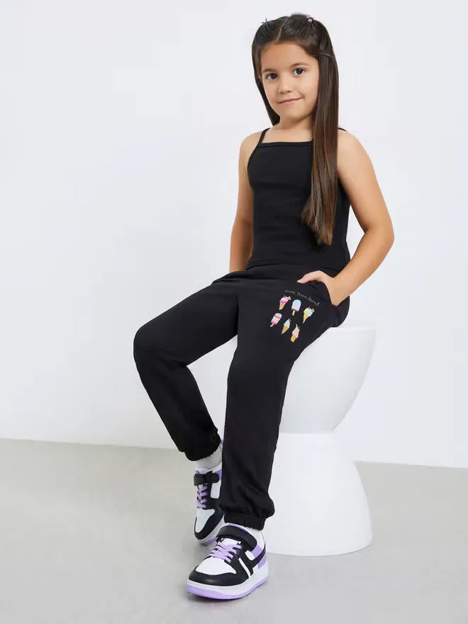 Джоггеры детские с принтом Toddler girl jogger Styli, черный