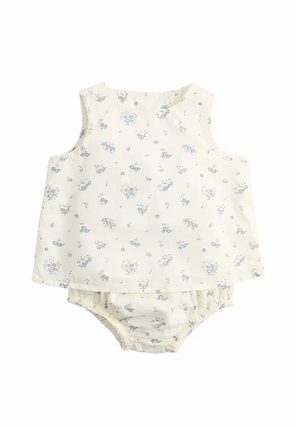 Комплект из платья и панталонов с цветочным принтом, хлопок, Marks & Spencer, Ivory, слоновая кость