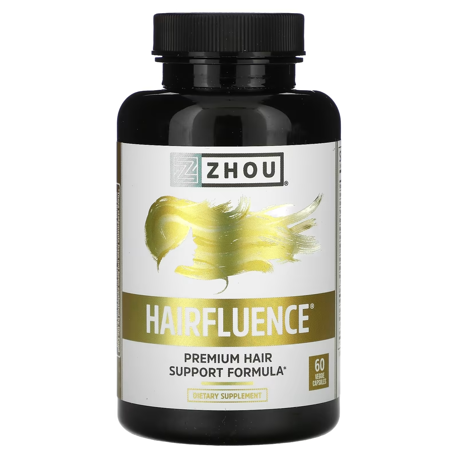 Zhou Nutrition Hairfluence премиум-формула роста волос, 60 вегетарианских капсул - фото