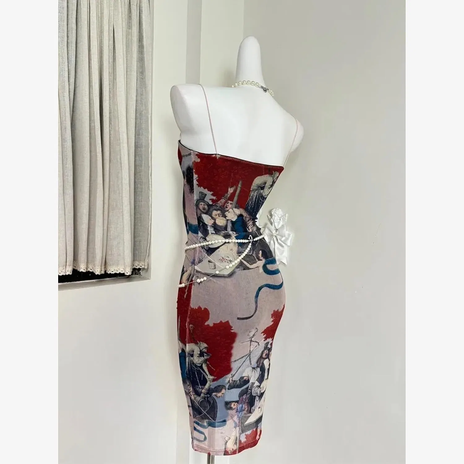 Женское мини-платье с масляной живописью бодикон, Red — фото 2