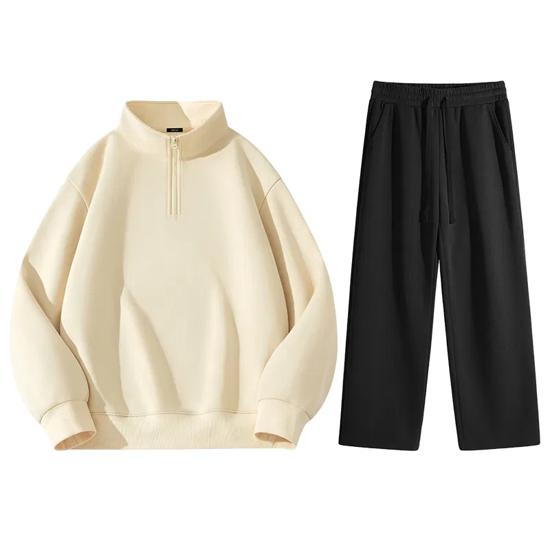 Детский комплект свитшотов с воротником-стойкой MINISO, Light Beige Black