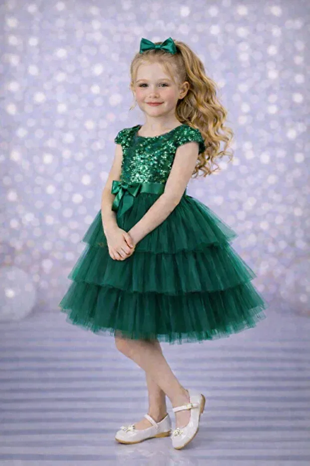 Детское платье для девочек с пайетками Rumi Kids, Green