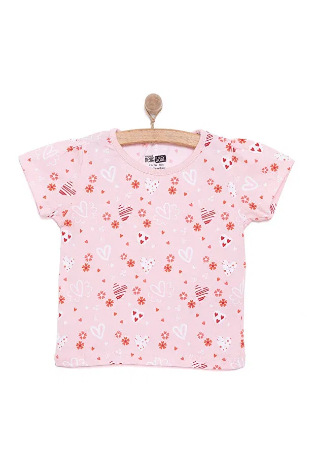 Детская футболка для девочек с принтом Hellobaby basic girl fruit eating cat pattern Ebebek Hello Baby, Pink