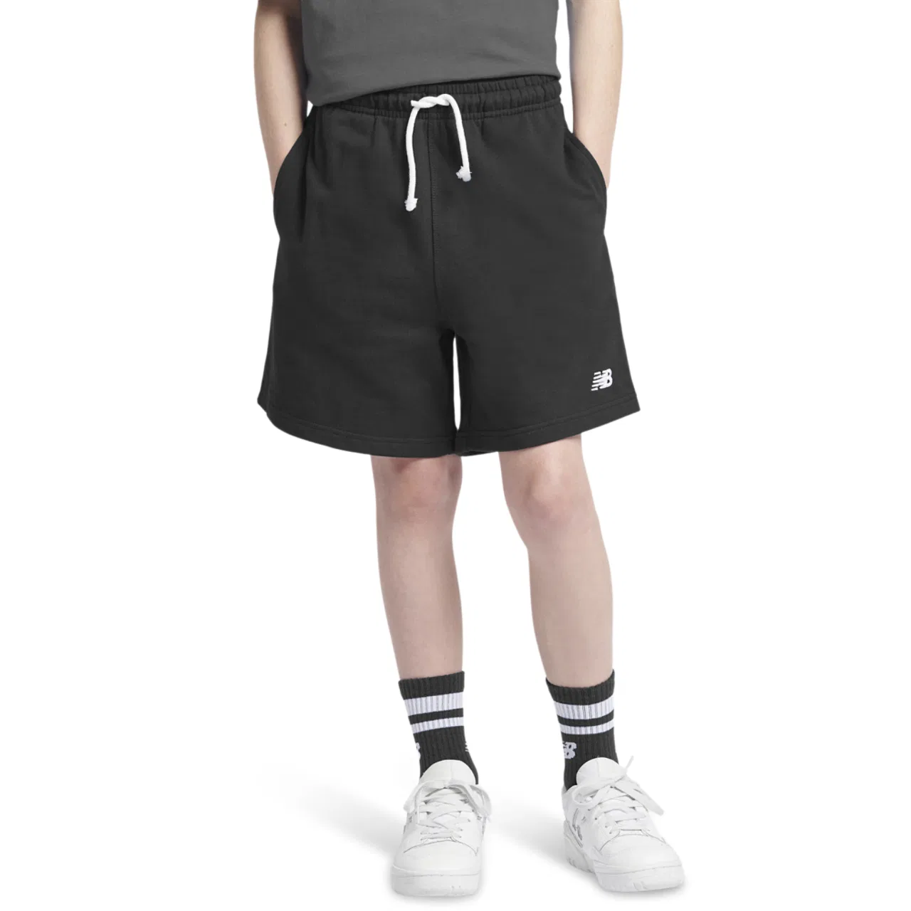 Детские шорты для мальчиков свободного кроя из футера New Balance, Black/White