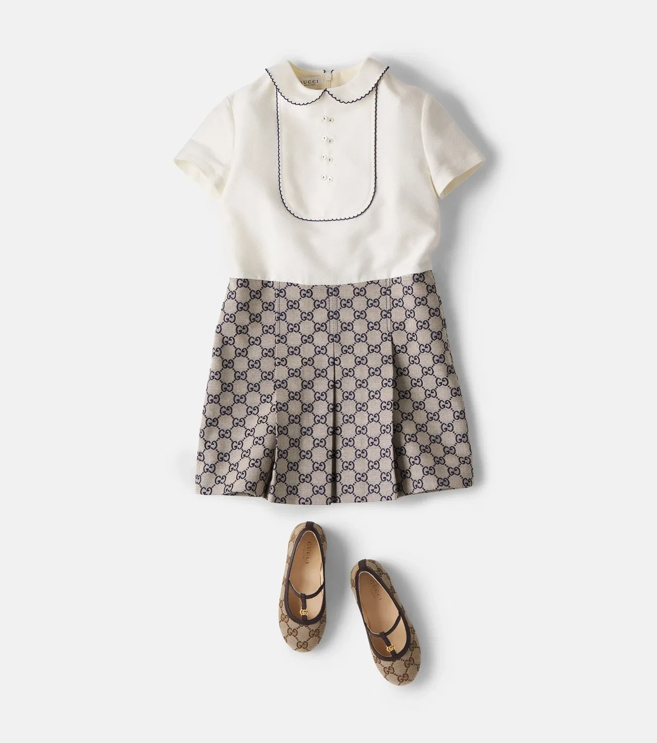 Нарядное платье с воротником Питер Пэн из хлопкового канваса GG Gucci Kids, фиолетовый — фото 2
