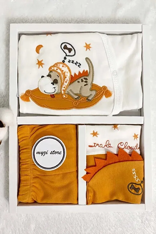 Детский комплект для новорожденных хлопковый Dinosaur Embroidery Myzi Store, Brown