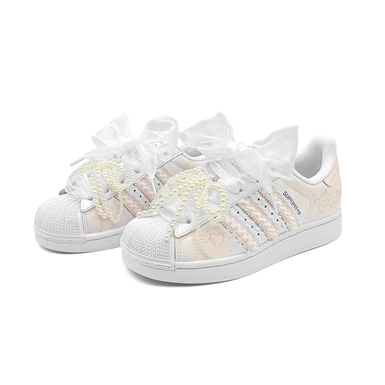 Детские кроссовки для скейтбординга с принтом, модель Superstar 2, Adidas Originals, Pink White — фото 4