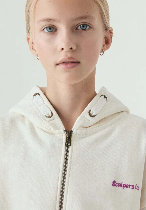 Толстовка на молнии с капюшоном из хлопка Zebra patch zip hoodie girls Scalpers, offwhite, белый — фото 4