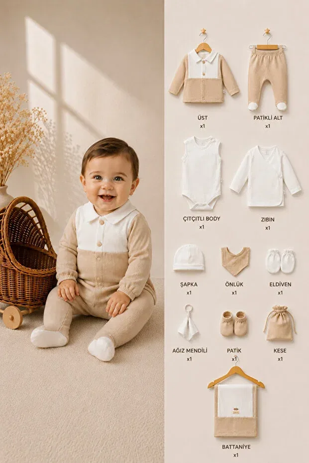 Детский комплект одежды для новорожденных хлопковый Elo, Beige