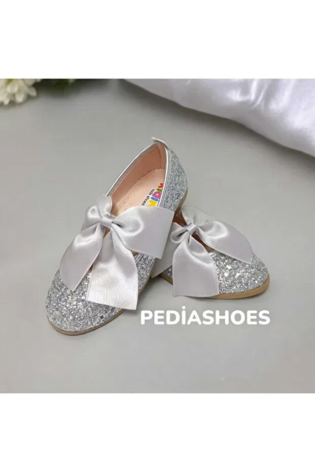Детские балетки для девочек с принтом Patik Bebe, Silver Sim