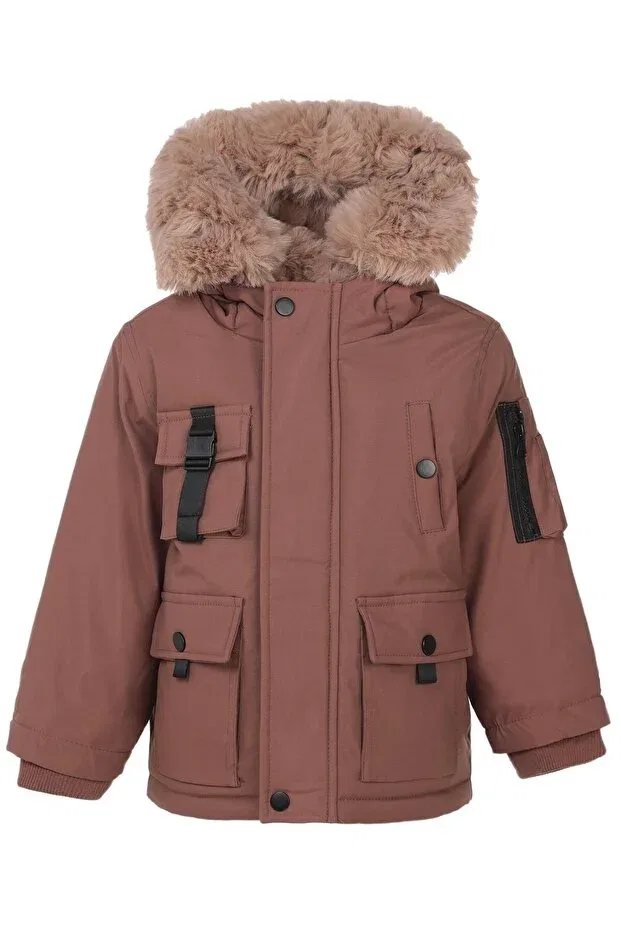 Детское пальто для девочек с меховым воротником Civil Boys, Brown