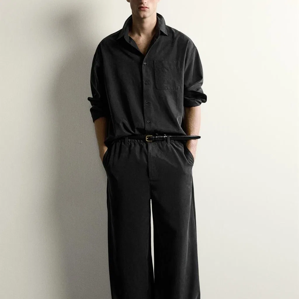 Мужская рубашка с длинным рукавом Dark Gray ZARA, Темно-серый — фото 4