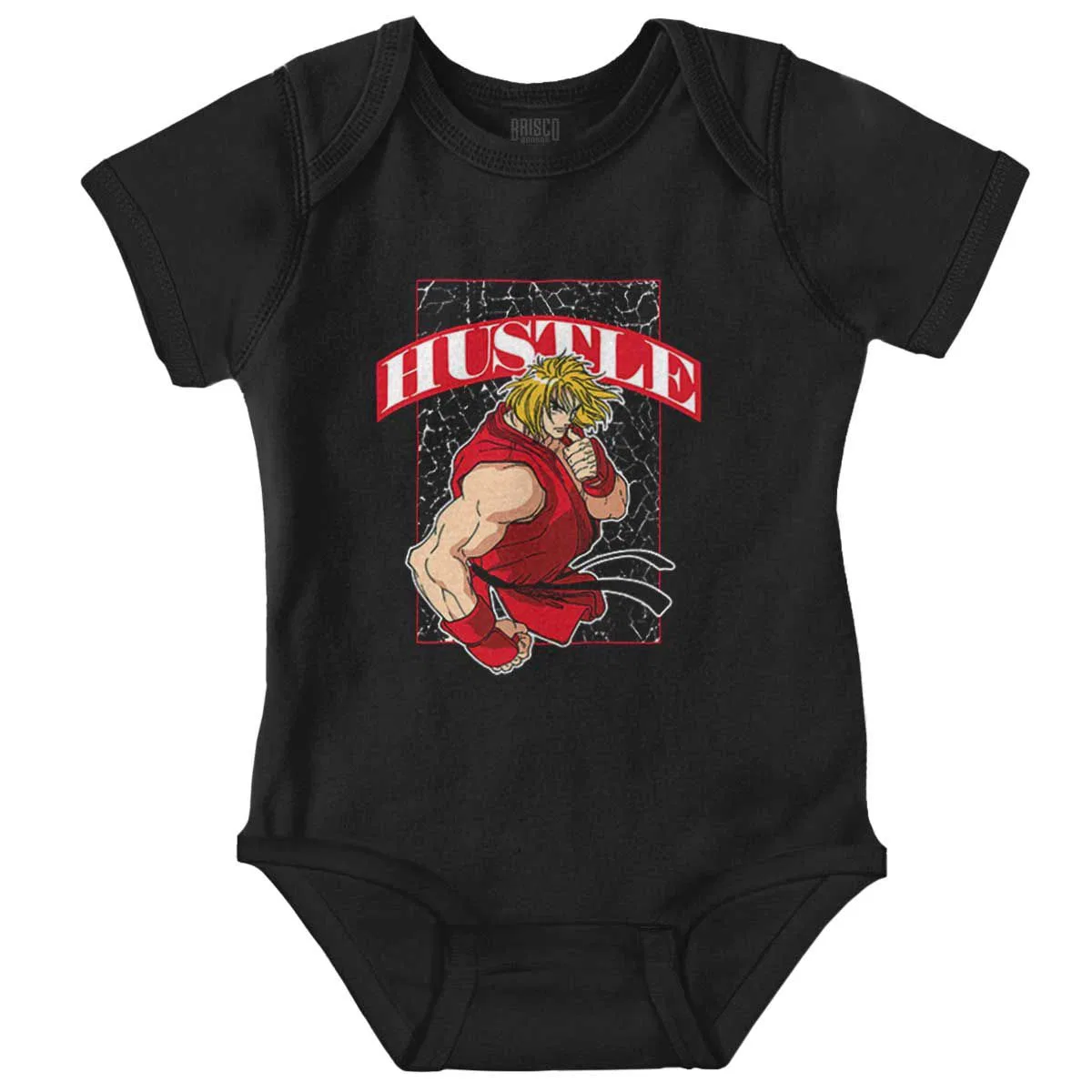 Детское боди-комбинезон с коротким рукавом с принтом Street Fighter Ken Hustle Brisco Brands, Black