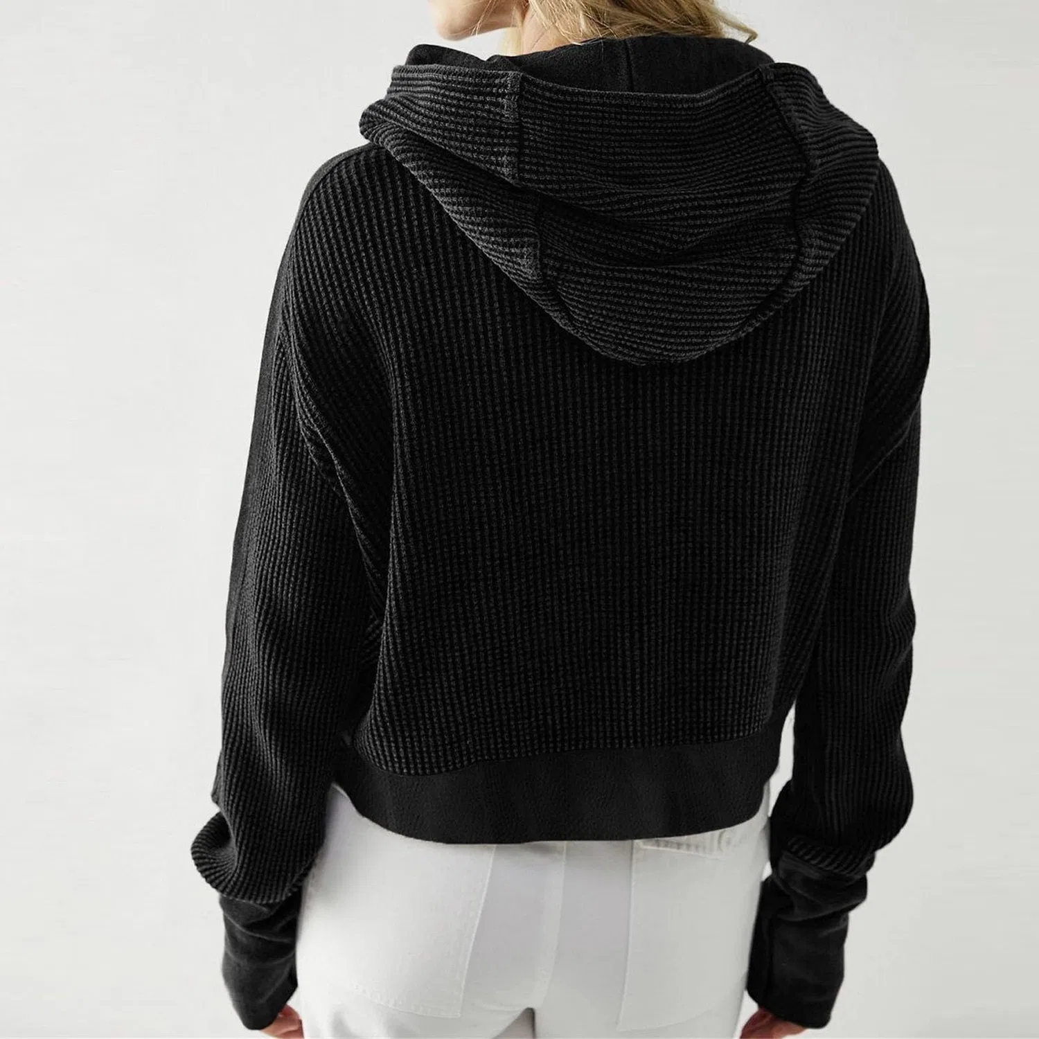 Женское худи с короткой молнией из вельвета Honeycomb Jacket, Black — фото 3