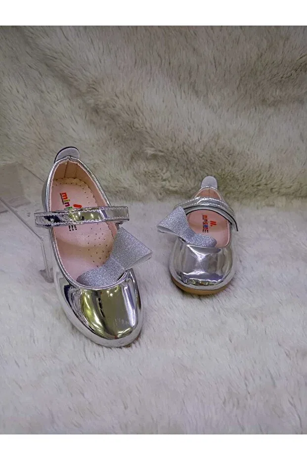 Детские балетки для девочек серебристые Özgür Kids, Silver — фото 4