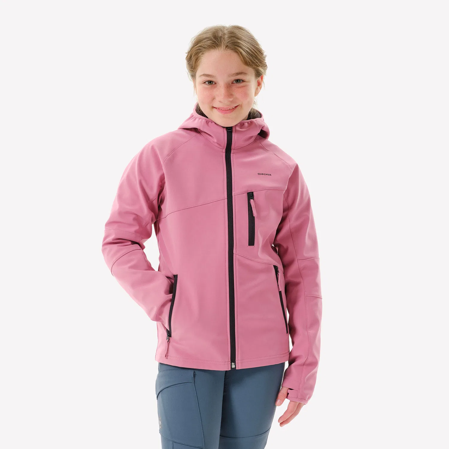 Детская ветрозащитная куртка для мальчиков и девочек Softshelljacke Kinder Wandern Große 123-172 - MH900 Quechua, Altrosa Rauchschwarz