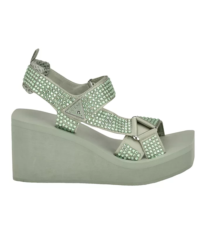 Женские босоножки-платформы Dawsin с ремешками и стразами GUESS, зеленый — фото 2