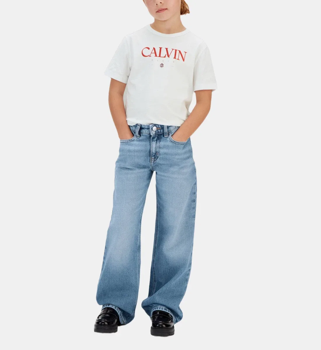 Широкие джинсы с эффектом выцветания Calvin Klein, голубой — фото 2