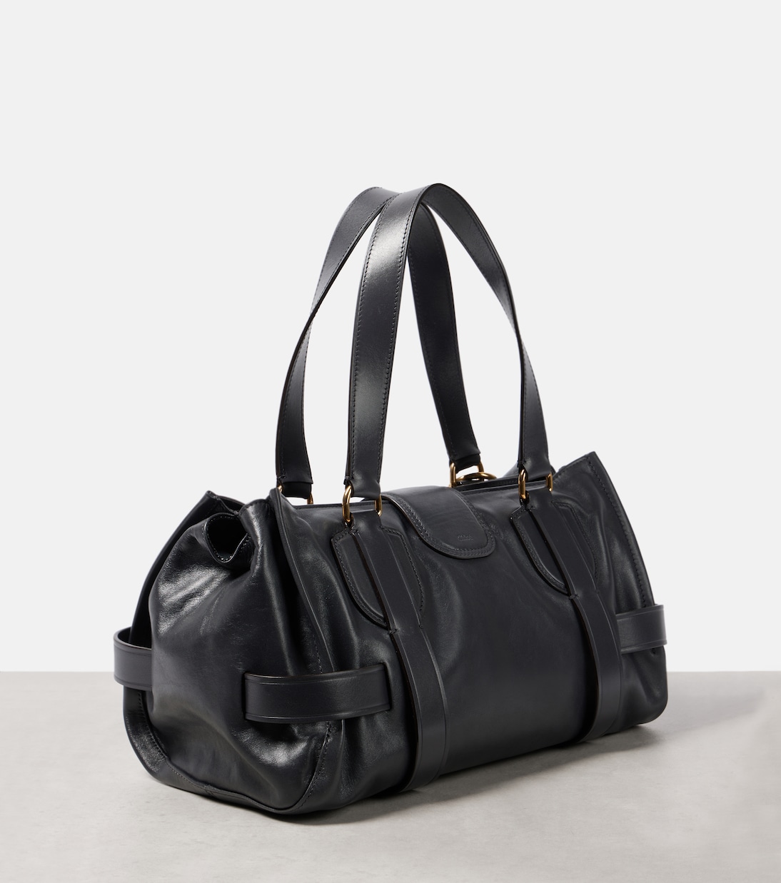 Большая кожаная сумка через плечо Kerala 25 Chloé, Black Navy — фото 4