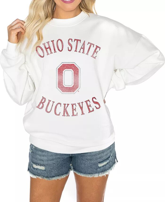 

Женская белая флисовая толстовка Ohio State Buckeyes Good Vibes Premium с заниженными плечами Gameday Couture