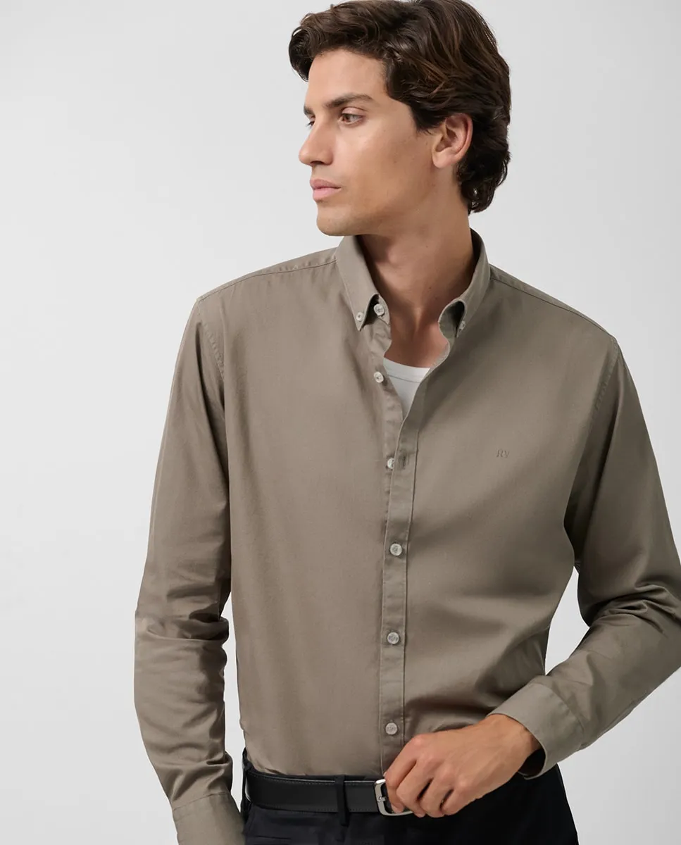 

Мужская спортивная рубашка прямого кроя, окрашенная Roberto Verino, хаки