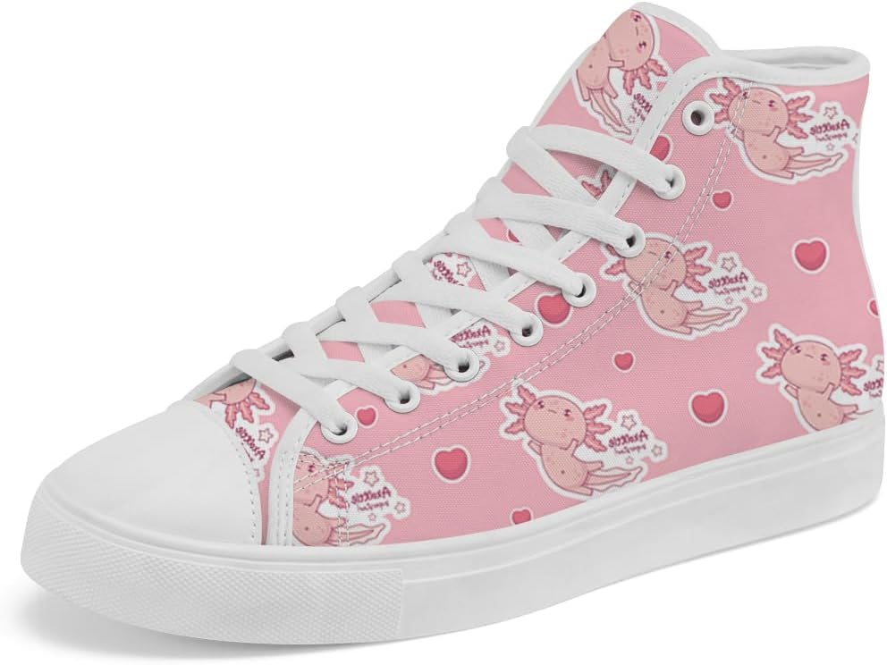 

Мужские и женские высокие кеды Axolotl, высокие тканевые кроссовки на шнуровке, повседневная обувь, подарок для мужчин и женщин Chebing, розовый