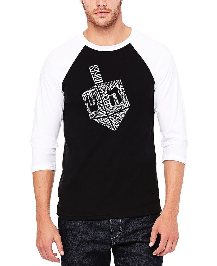 

Мужская бейсбольная футболка Hanukkah Dreidel Raglan Word Art LA Pop Art, черный