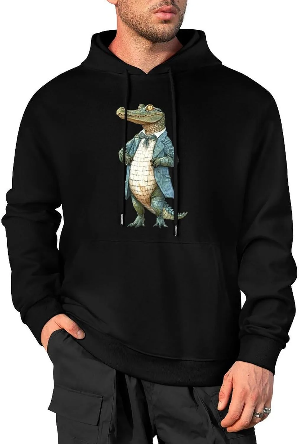 Толстовка Crocodile Gentleman Fashion с капюшоном и карманом Generic, черный
