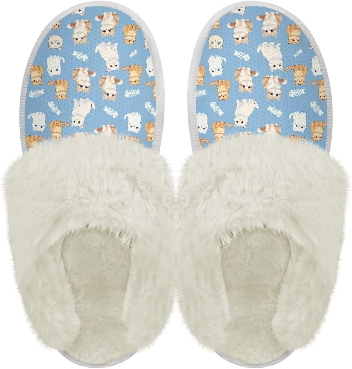 

Хлопковые тапочки PJHEQOXE с пушистыми краями, домашние тапочки для дома и улицы, хлопковые тапочки унисекс, Fishbone Cat