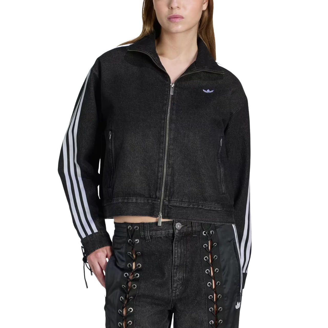 (WMNS) Куртка Adidas Originals Denim Lacing FB Jacket 'Black' — фото 2