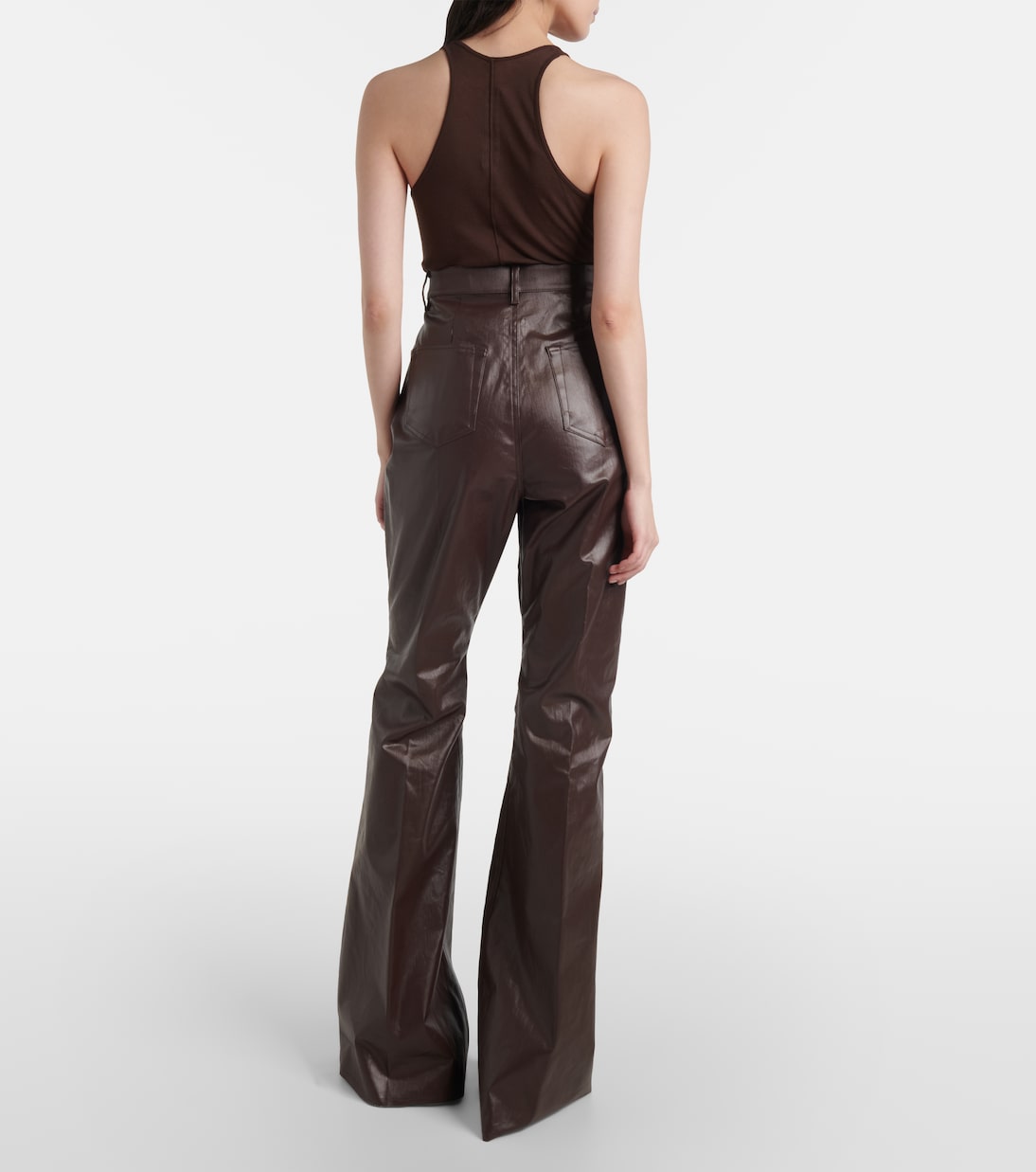 Прямые брюки из парусины с высокой талией и покрытием Rick Owens, Mahogany — фото 3