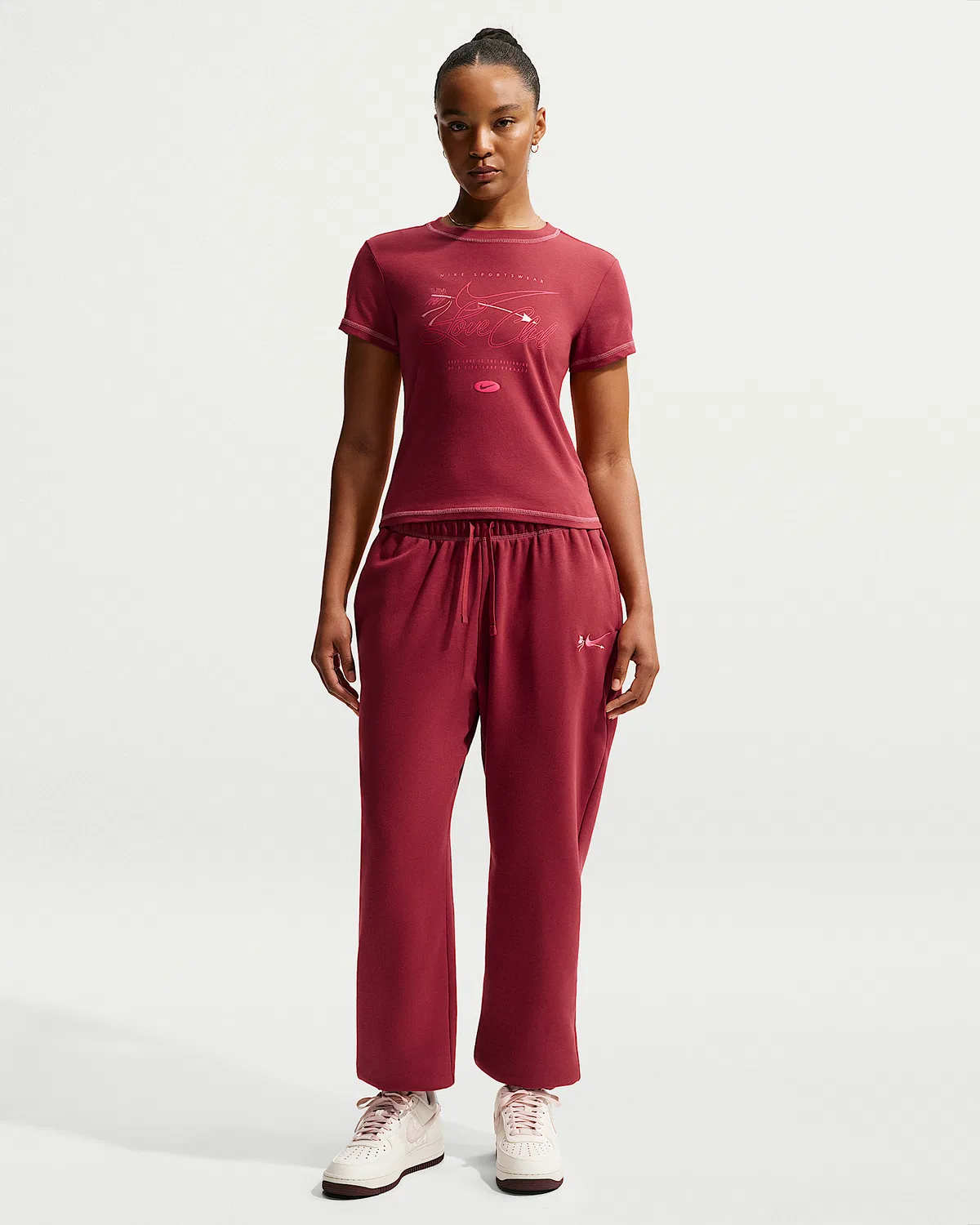 Женские свободные спортивные штаны Nike Sportswear Club Fleece со средней посадкой, Team Crimson/Peony