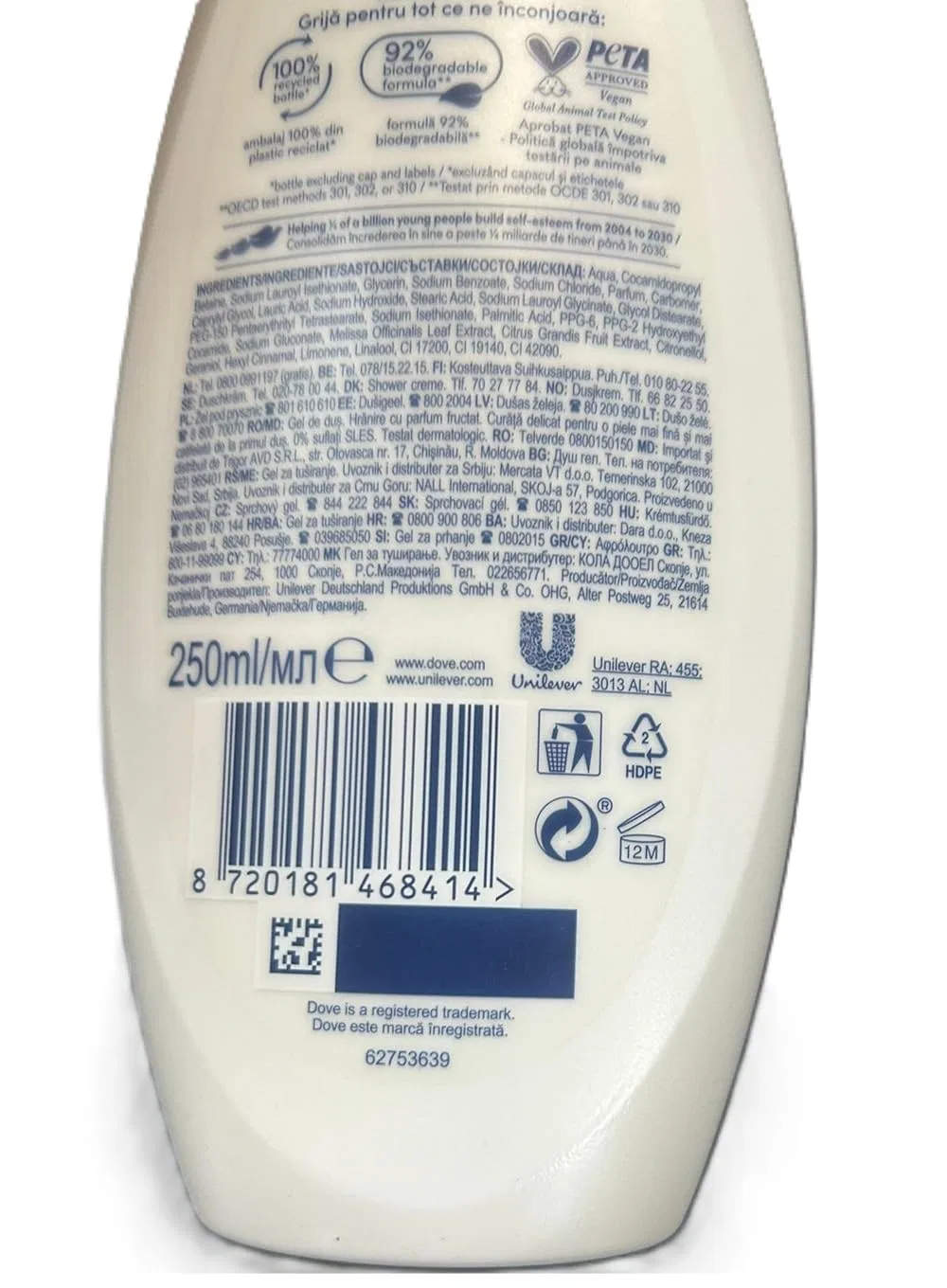Гель для душа «Fruity Nourish» от Dove (6 шт. по 250 мл) Dove