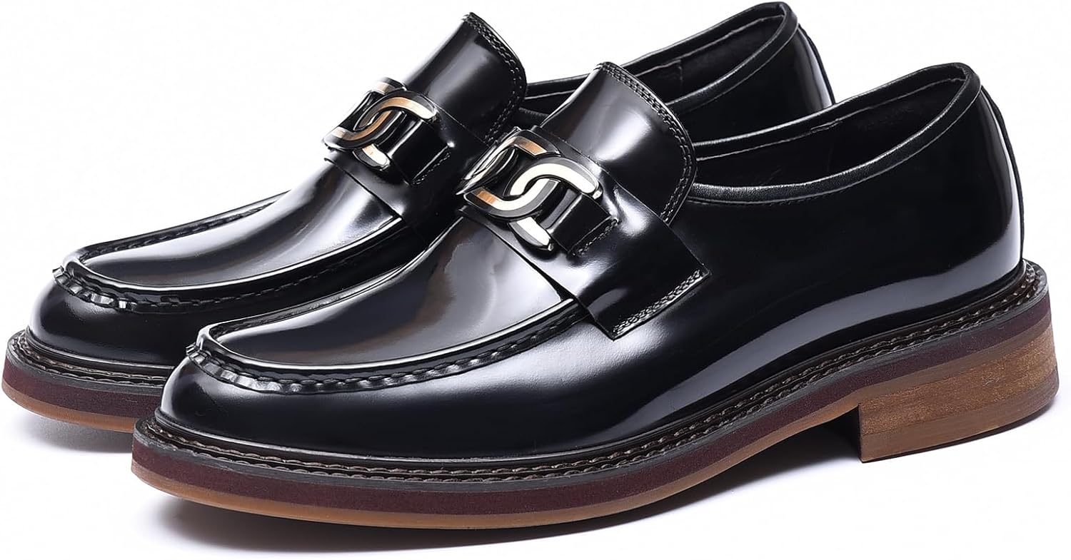 

Мужские повседневные лоферы neweyesee - лакированные кожаные лоферы с пряжкой-цепочкой на платформе, модные туфли с резиновой подошвой для вечеринок, балов и свадеб, коричневый