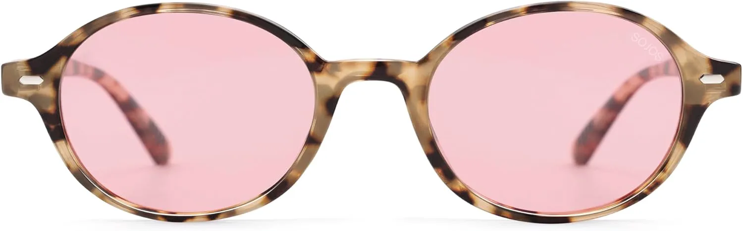 

Солнцезащитные очки SOJOS Retro Oval Round Polarized Sunglasses для женщин и мужчин, маленькие, стильные, винтажные, модные, модель SJ2611, Light Tortoise/Pink Tint