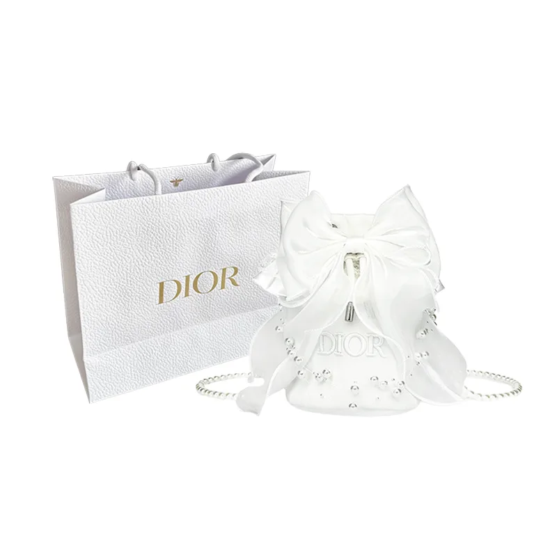 DIOR [Индивидуальная косметичка] Lilith Dream, мерцающая кошка, подарочный набор, элегантный сувенир чистого белого цвета, минималистичный стиль, шелк — фото 2