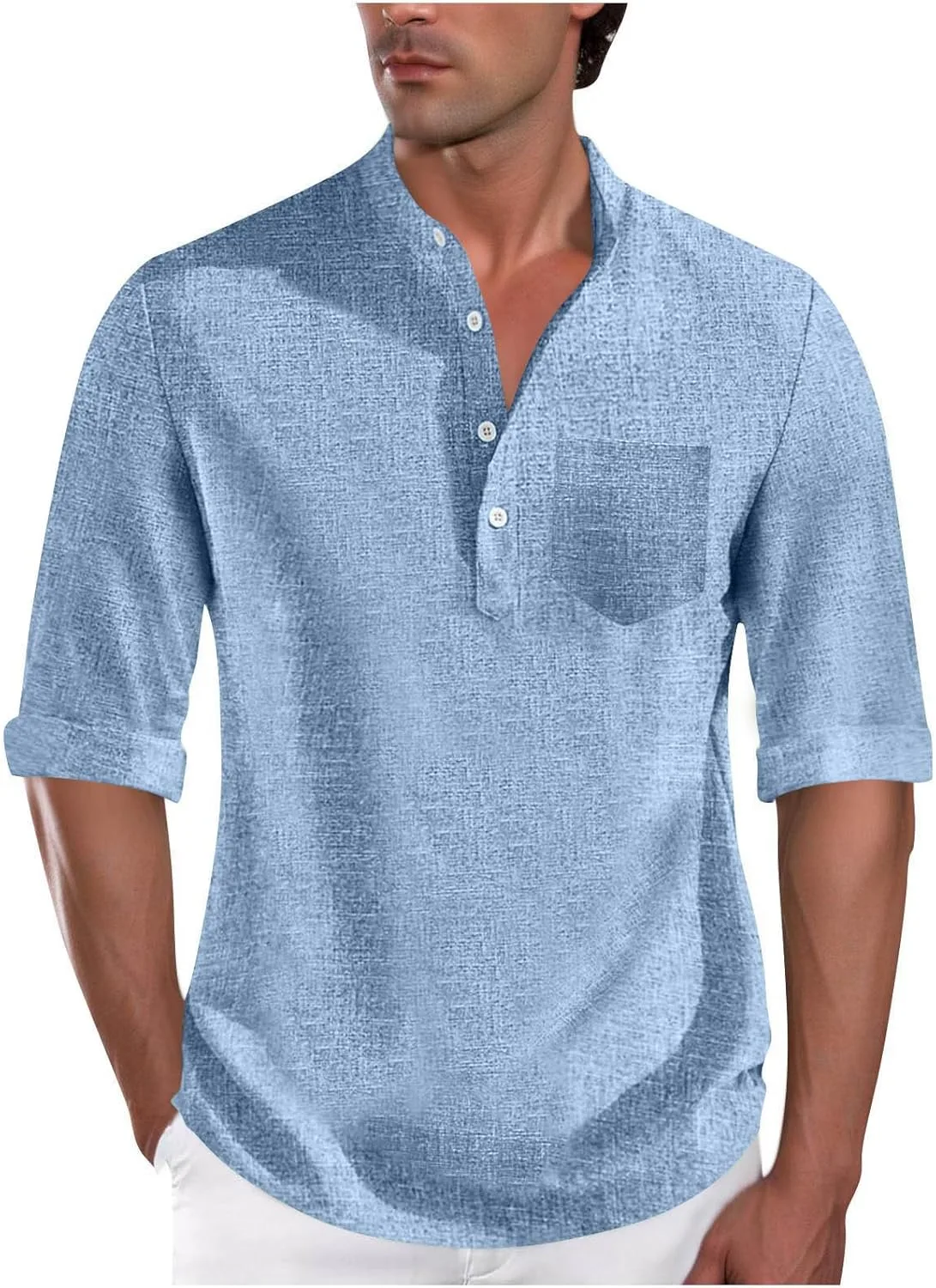 

Мужская летняя рубашка с коротким рукавом loose fit henley