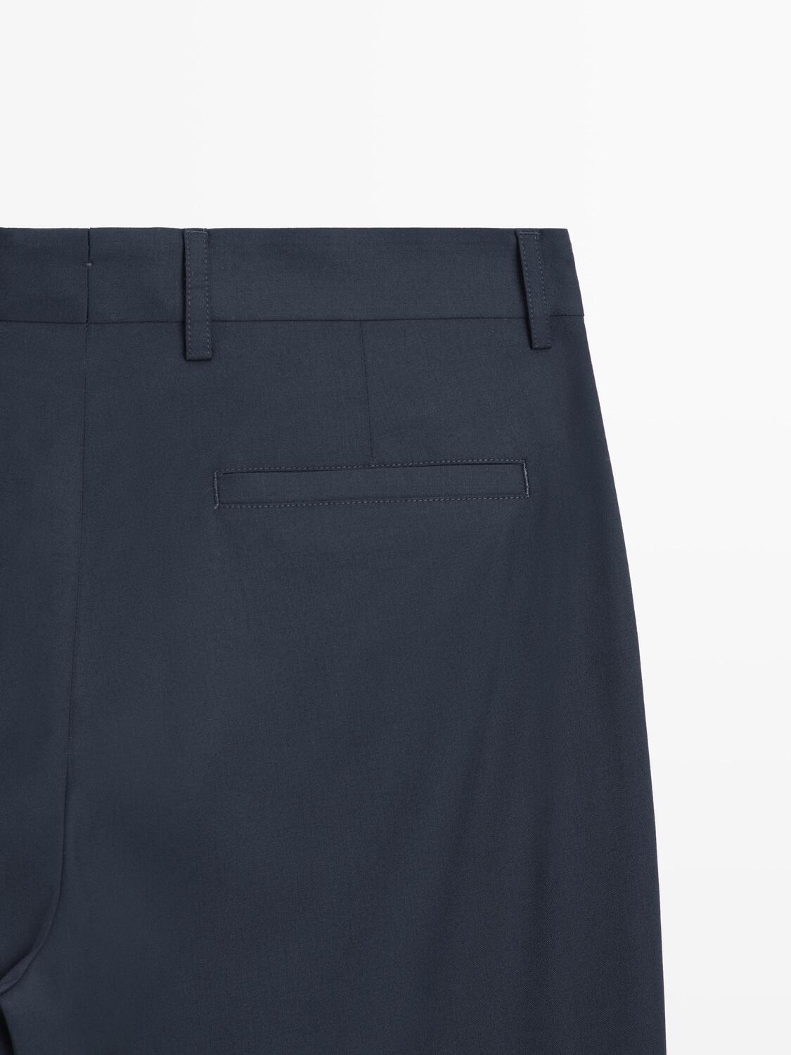 Широкие шерстяные костюмные брюки Massimo Dutti, navy blue — фото 4