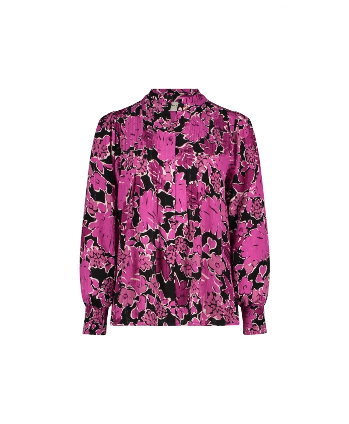 

Розовая блузка с цветочным узором и воротником-стойкой. Fabienne Chapot, мультиколор