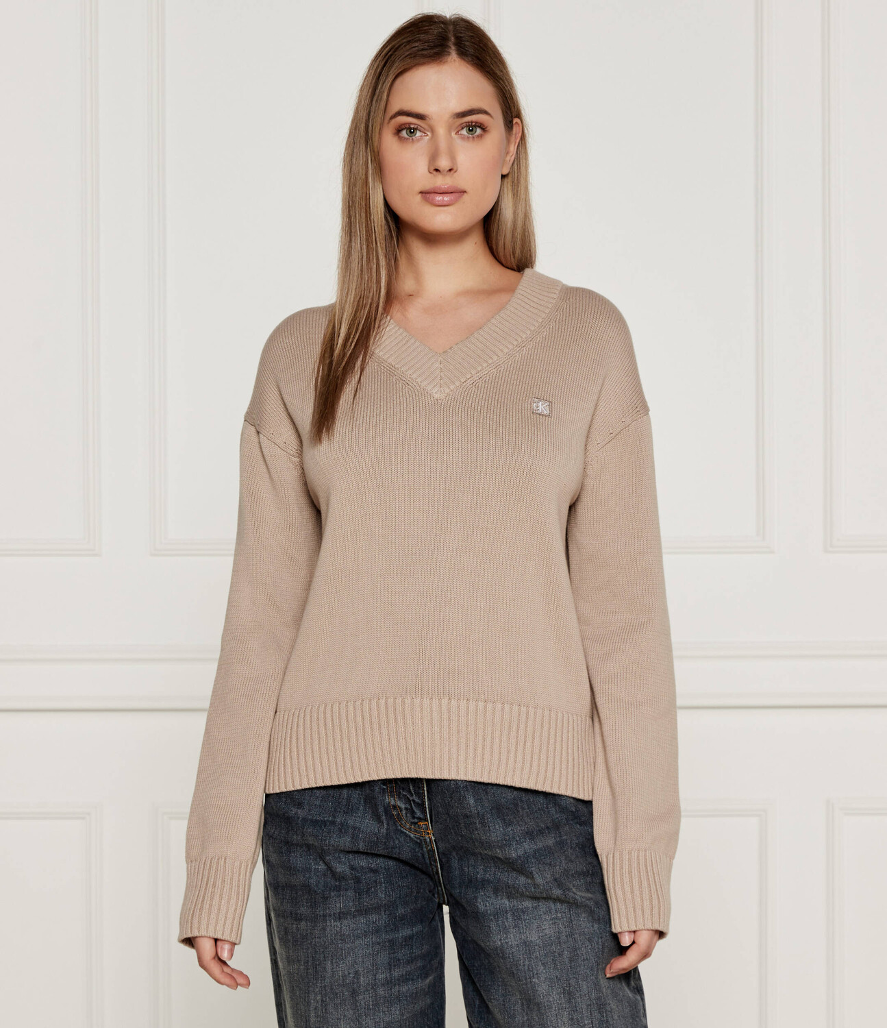 

Свитер CALVIN KLEIN JEANS EMBRO BADGE Regular Fit, бежевый