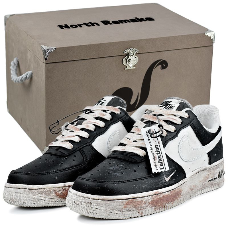 Nike Женские износостойкие и легкие низкие скейтерские кросcовки Air Force 1 черно-белые - старый пароль-подарочная коробка 2, цвет Old Password-Gift Box 2
