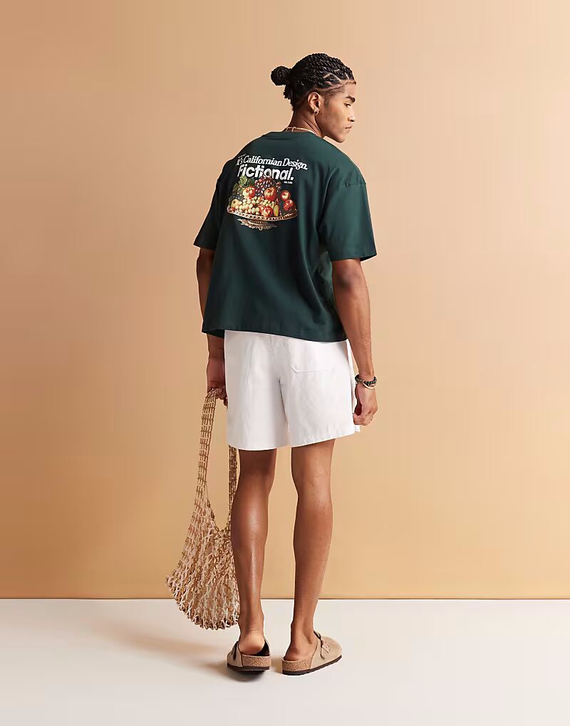 

Футболка свободного кроя ASOS DESIGN с изображением фруктов темно-зеленого цвета