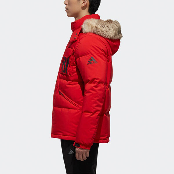 Пуховик adidas Down Puffa 3STR Loose Outdoor hooded down Jacket Red, красный — фото 4