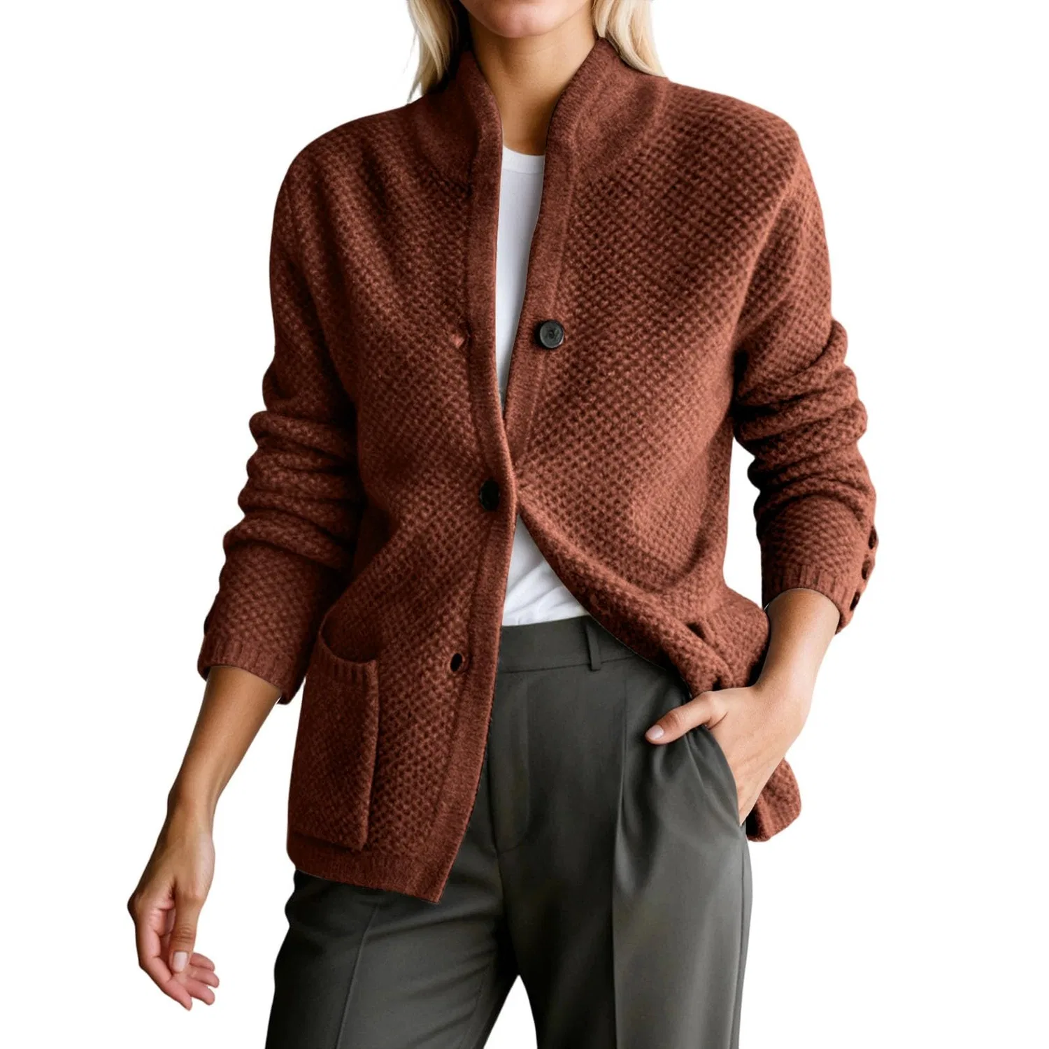 Женский кардиган с высоким воротником, Colore: arancione