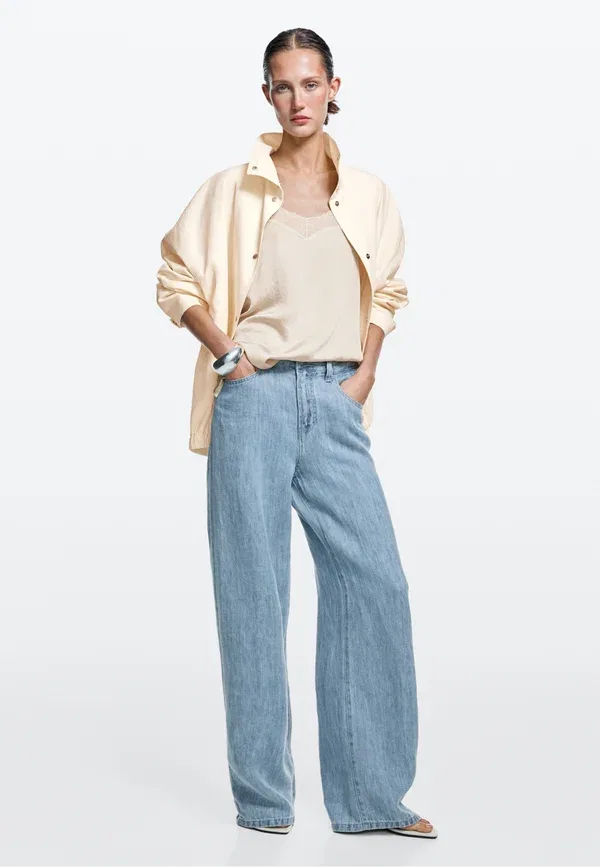 Джинсы из льна Straight leg jeans, Massimo Dotti, Light blue denim Massimo Dutti, светло-голубой — фото 2
