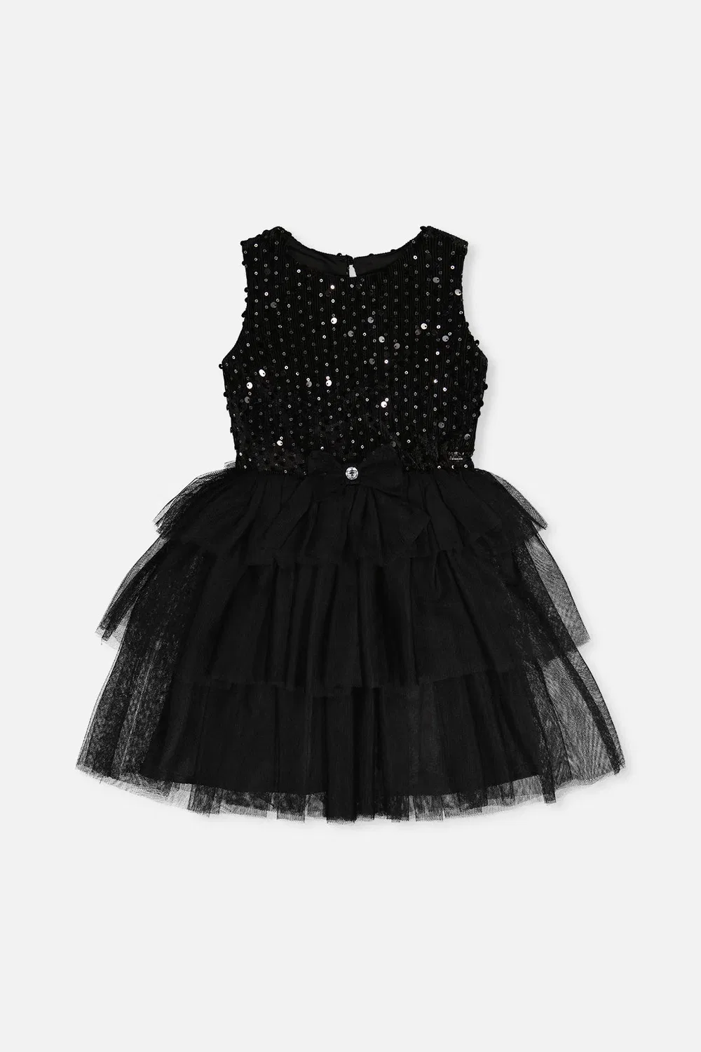Детское платье без рукавов из велюра и сетки Chic Occasionwear Deux par Deux, черный