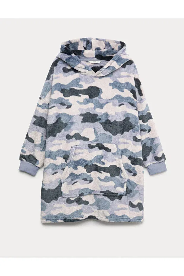 Детское худи для девочек с камуфляжным принтом оверсайз Camouflage patterned fleece hooded oversized hoodie Marks & Spencer, Gray — фото 3