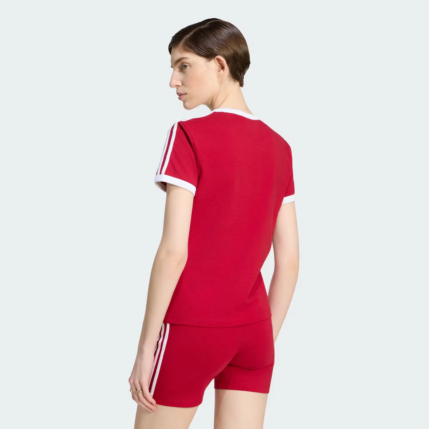 Женская футболка приталенного кроя 3 Stripe Slim Tee Adidas Originals, красно-белый — фото 2