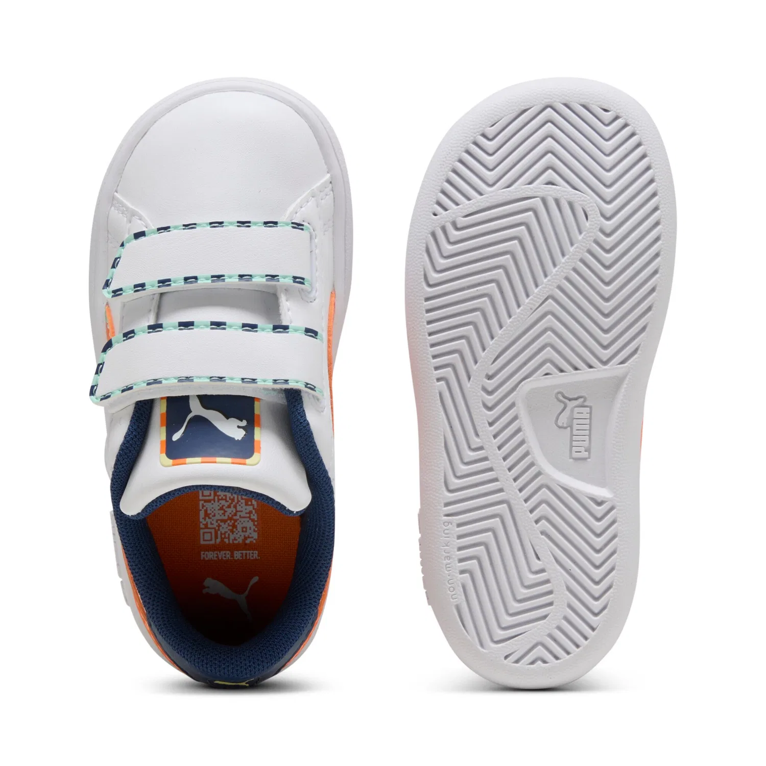 Детские кроссовки на липучках PUMA Smash 3.0, White/Orange — фото 4