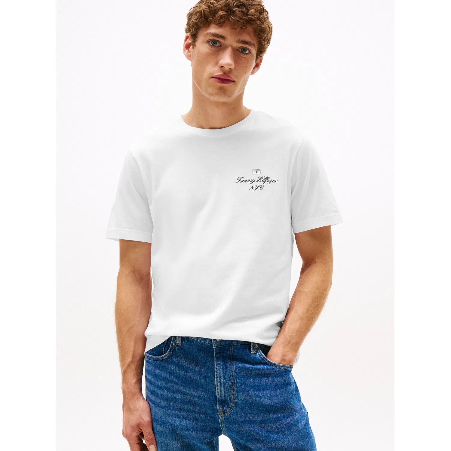 Мужская классическая футболка с логотипом Outline Flag Script Tommy Hilfiger, White